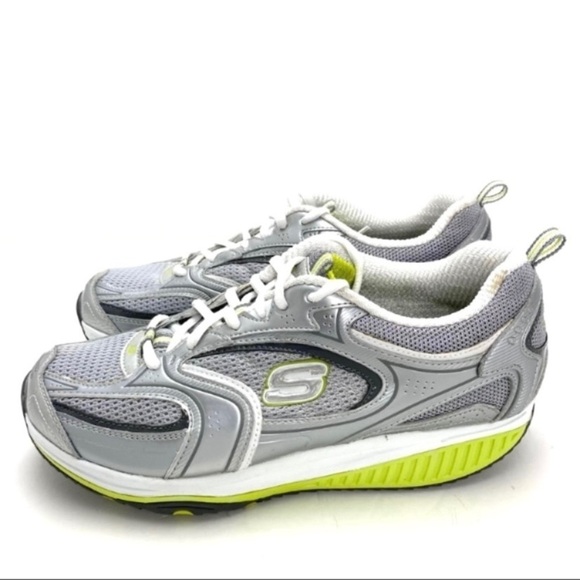SKECHERS Shape-UPS Rocker Sole Walking Shoes SN12325 in Silver, Neon Lime Green - Picture 6 of 9